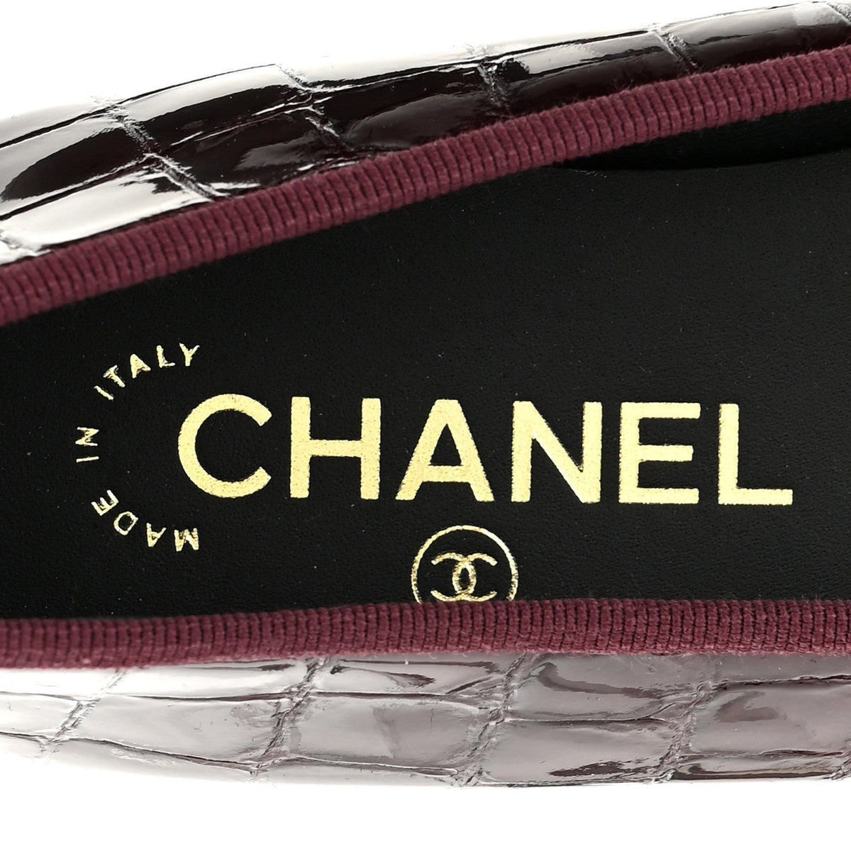 Patent Calfskin Crocodile Embossed Ballerina Flats 37 Dark Burgundy Black