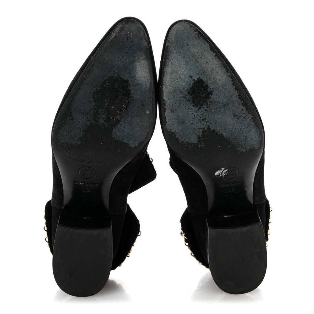 Suede Calfskin Chain CC Short Boots 38 Black