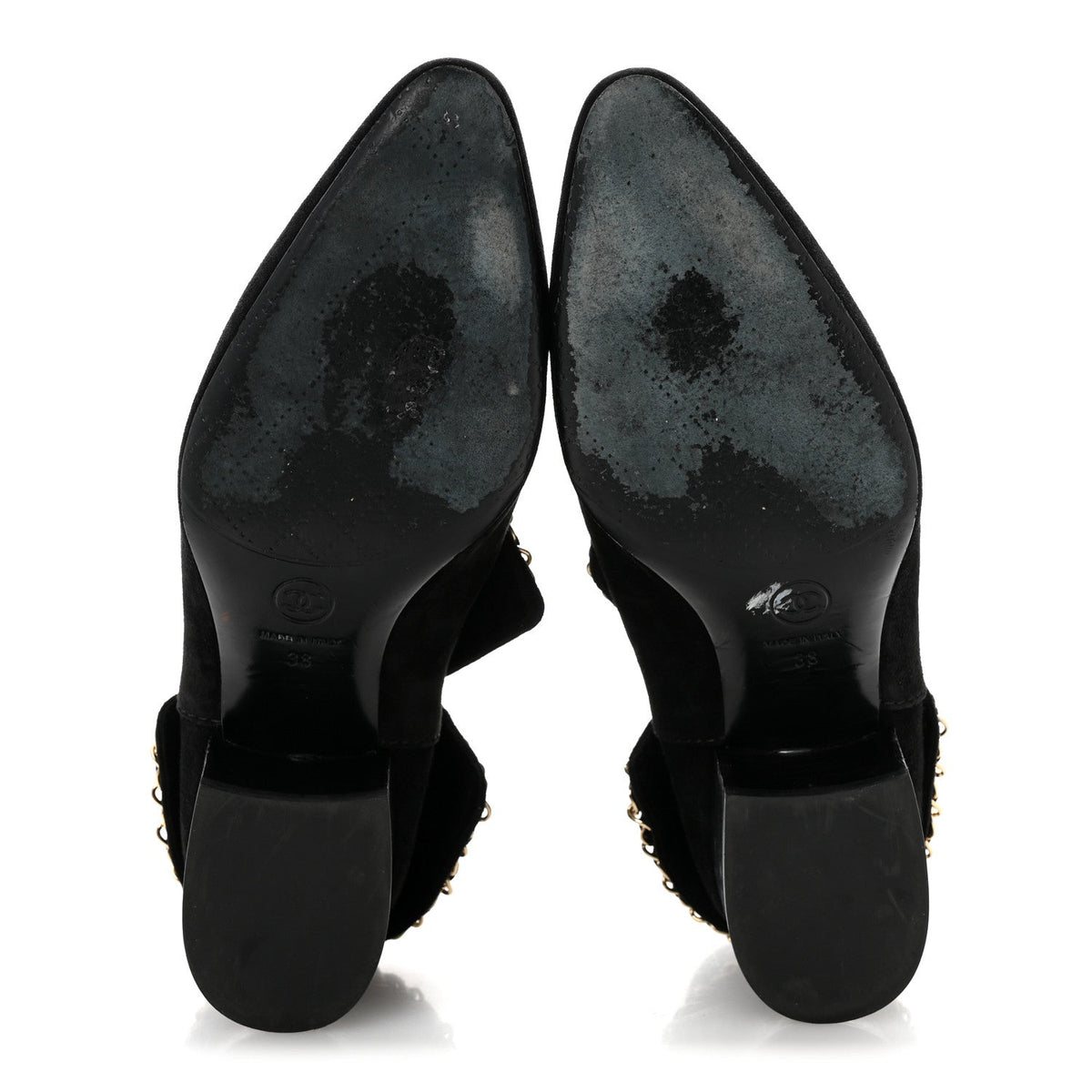 Suede Calfskin Chain CC Short Boots 38 Black