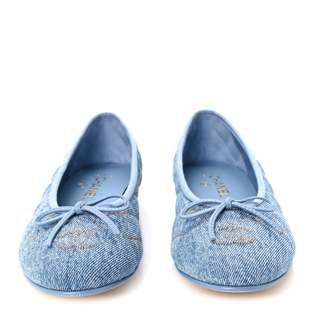 Denim Quilted CC Cap Toe Ballerina Flats 40 Light Blue