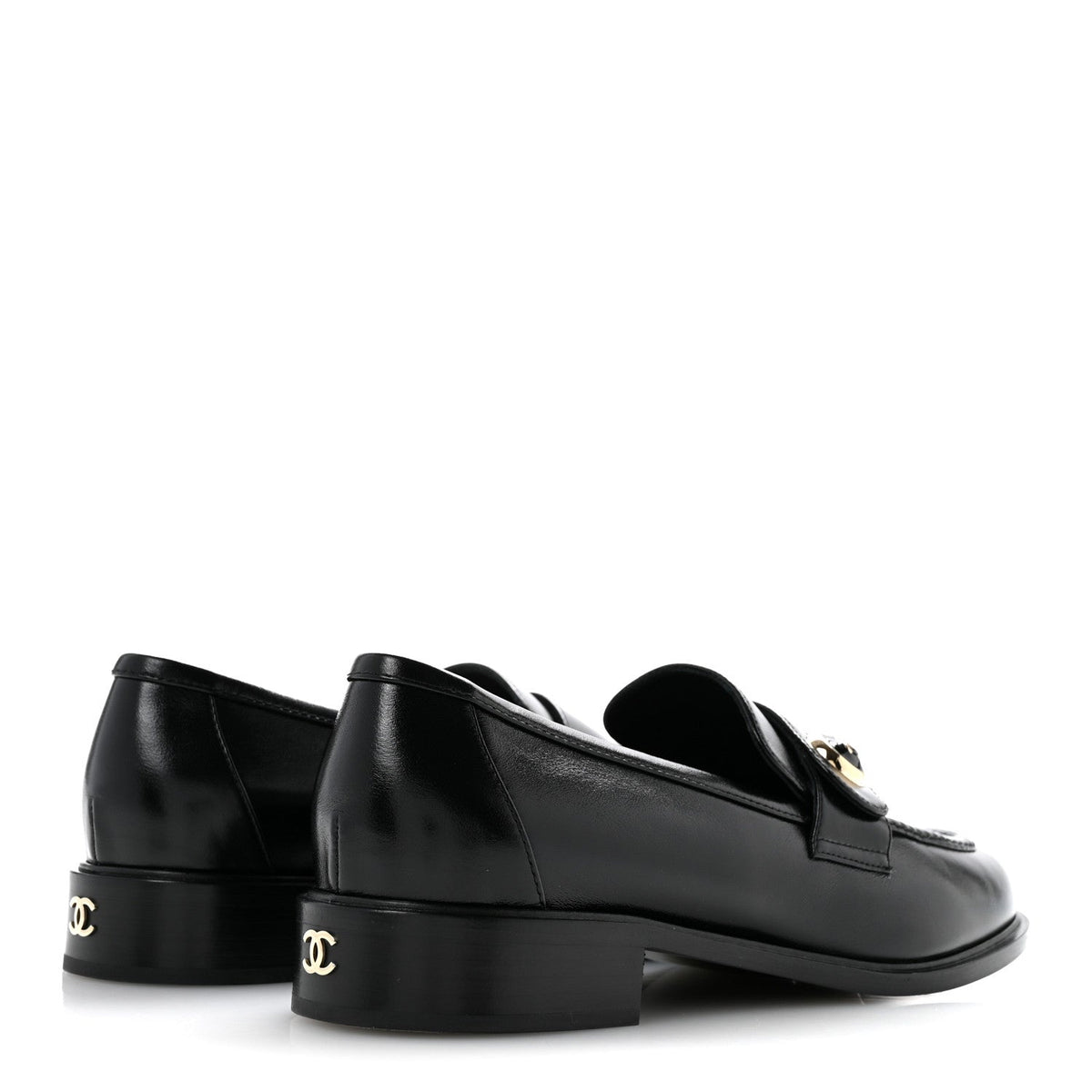 Shiny Calfskin CC Mocassin Loafers 39 Black
