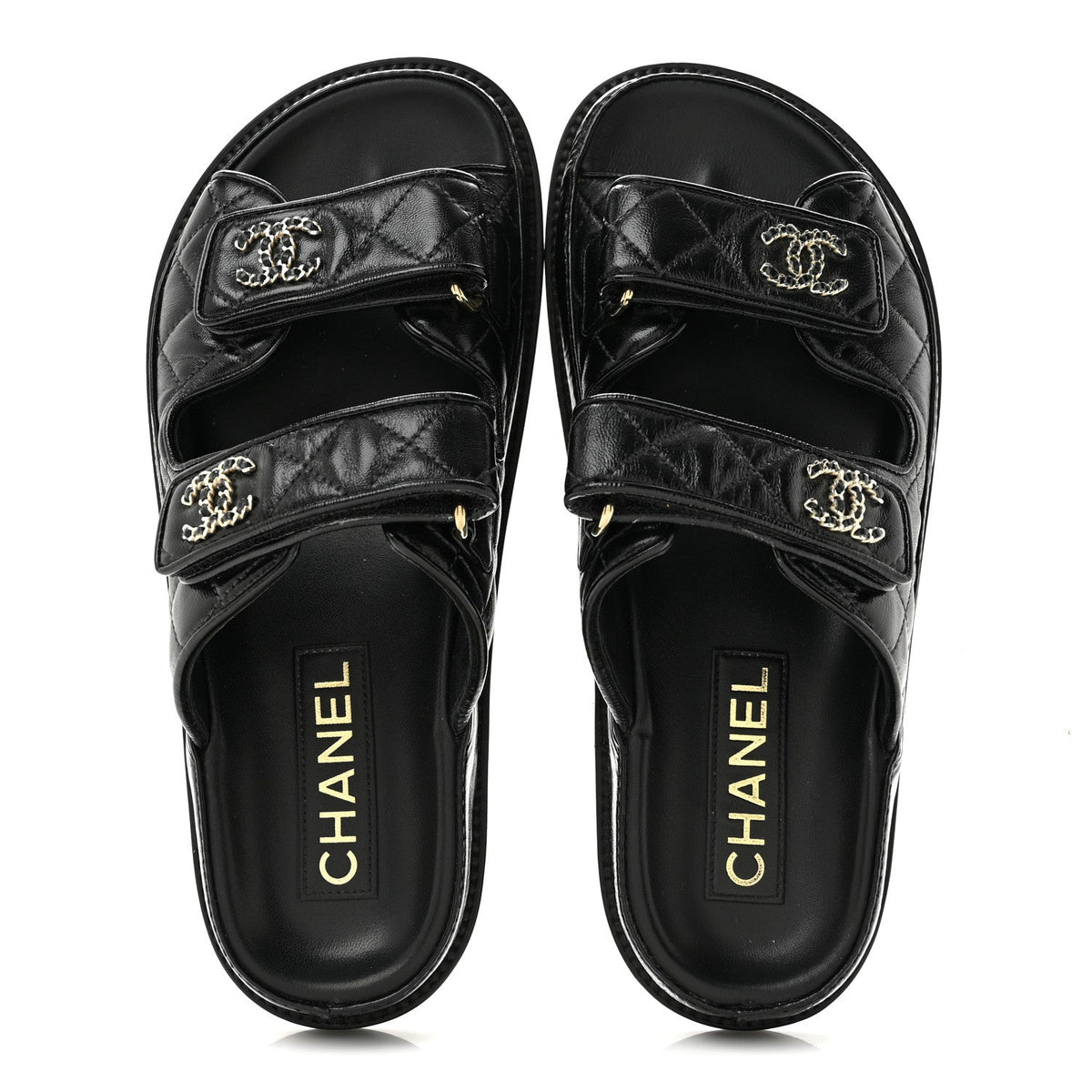 Crumpled Shiny Lambskin Velcro Dad Sandals 36 Black