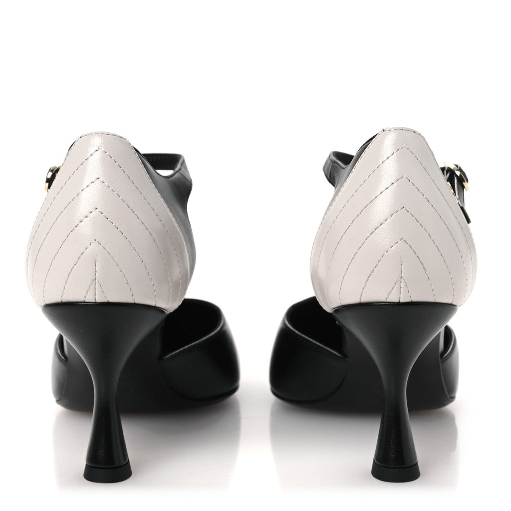 Lambskin Mary Jane Pumps 36.5 Black White
