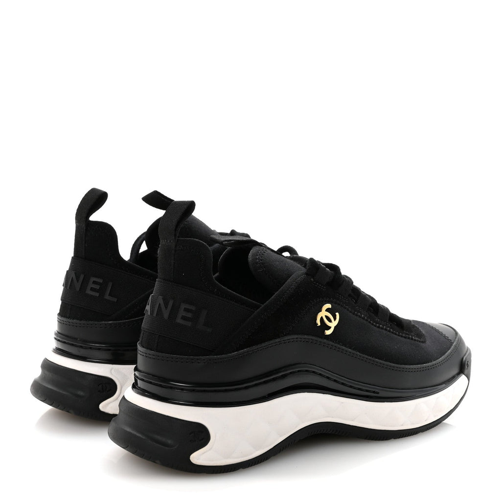 Velvet Calfskin Mixed Fibers CC Sneakers 36.5 Black