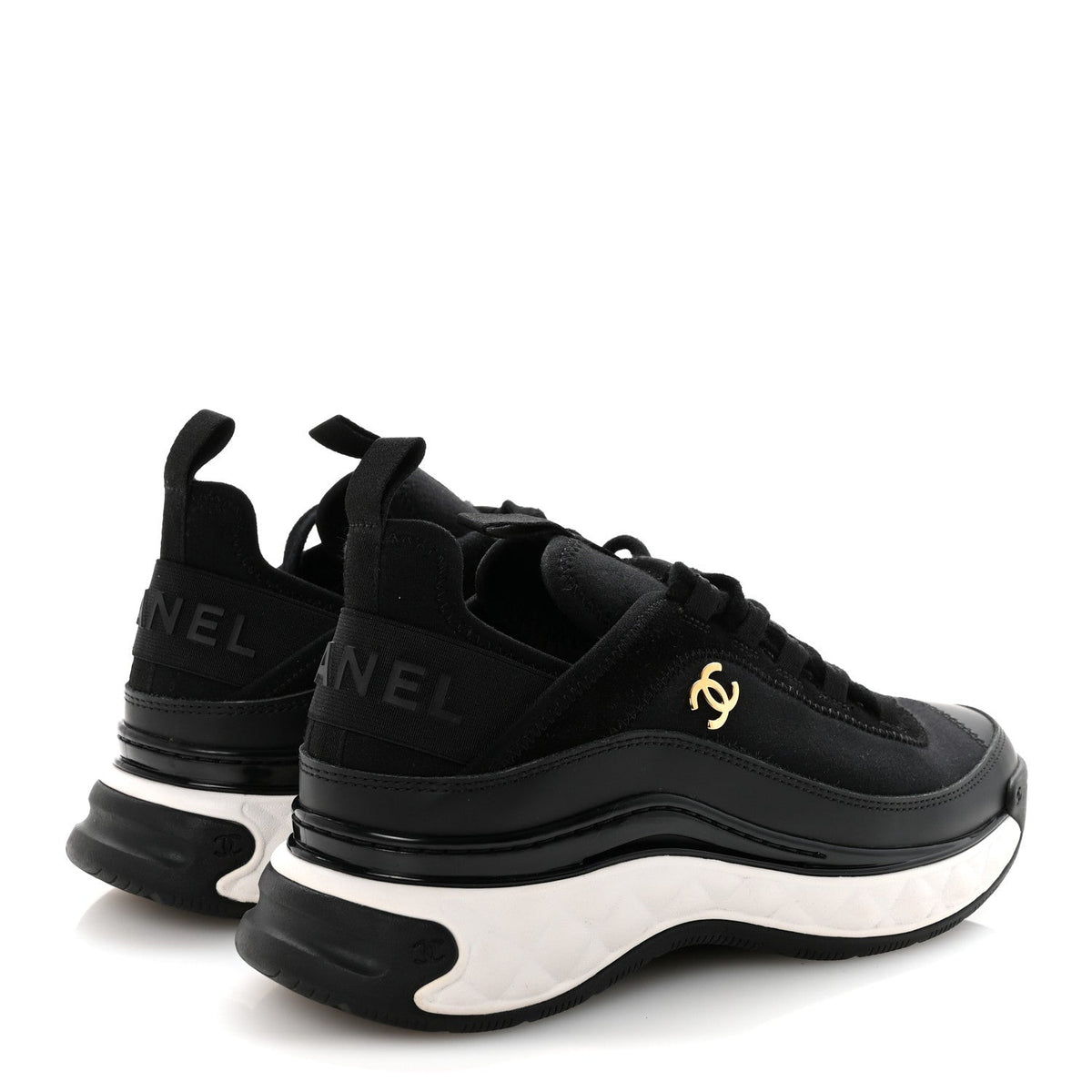 Velvet Calfskin Mixed Fibers CC Sneakers 36.5 Black