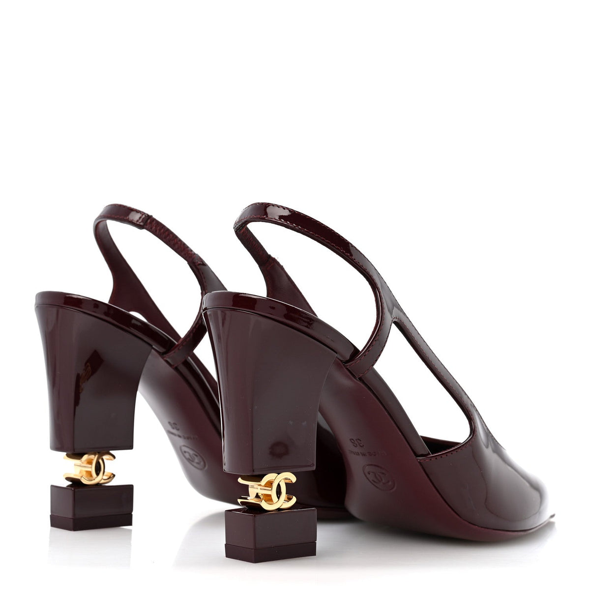 Patent Calfskin Slingback CC Cutout Pumps 36 Dark Burgundy