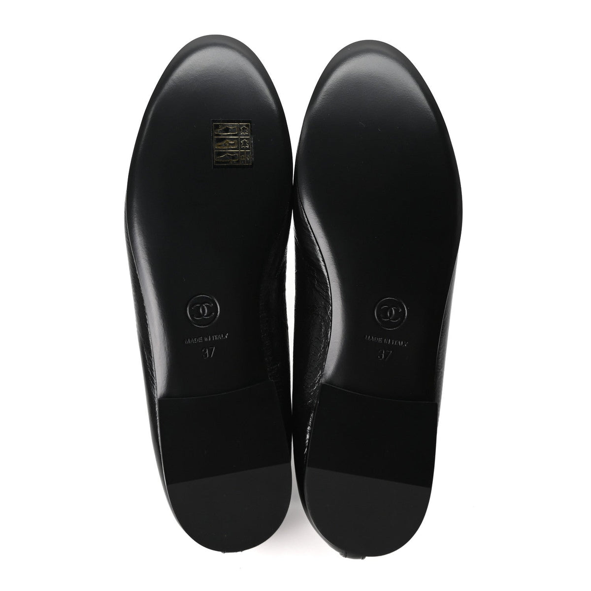 Crumpled Shiny Lambskin CC Cap Toe Ballerina Flats 37 Black White