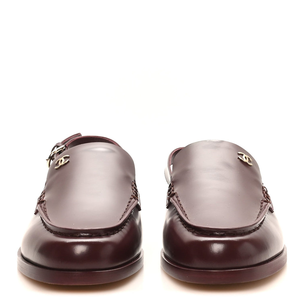 Shiny Calfskin Slingback Loafers 38 Burgundy