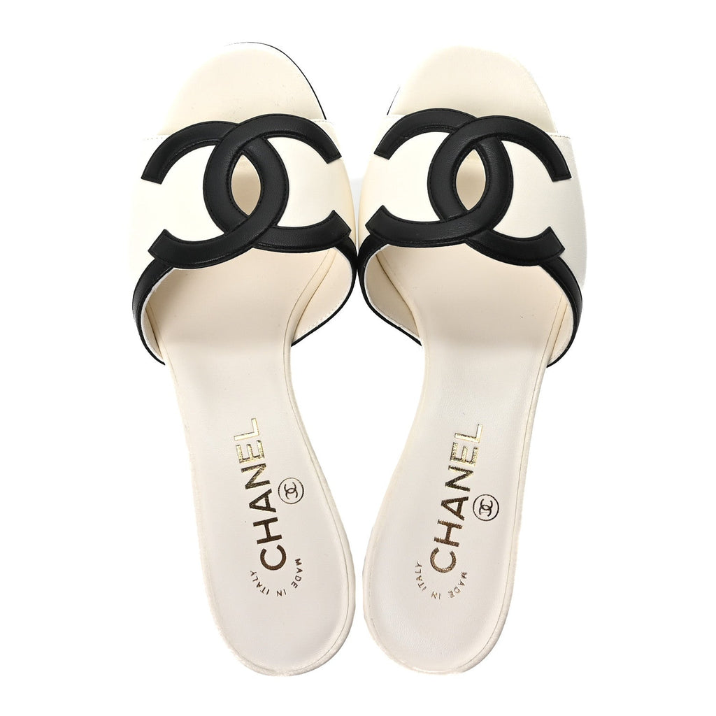 Lambskin CC Cutout Mules 38 White Black