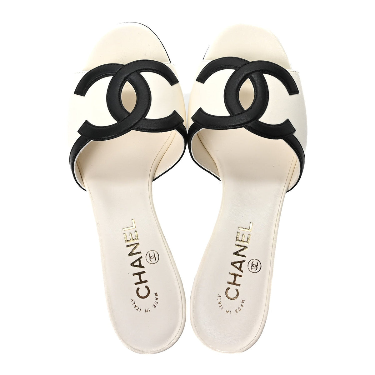 Lambskin CC Cutout Mules 38 White Black