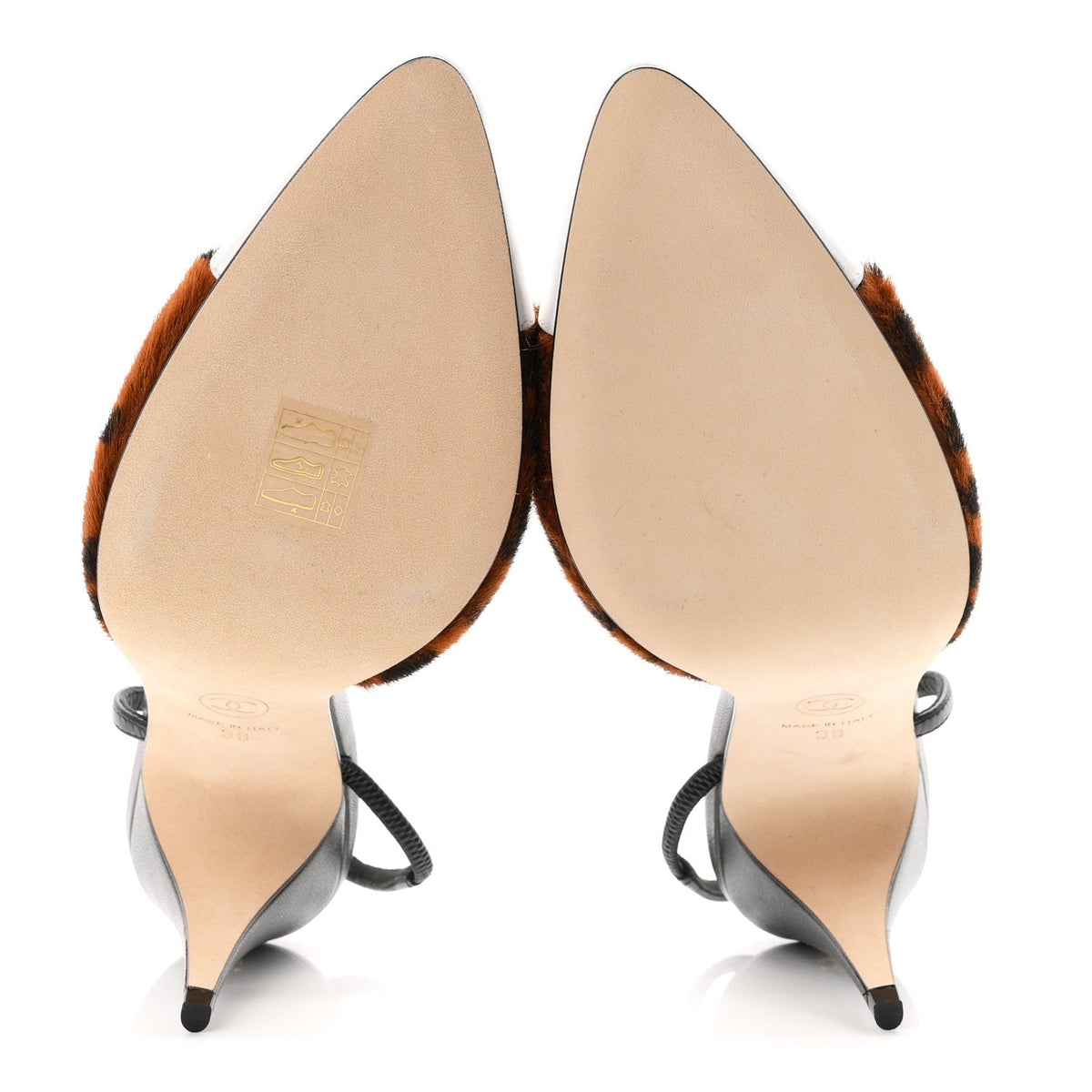 Lambskin Mixed Fibers Cap Toe CC Slingback Pumps 38 White Brown Black