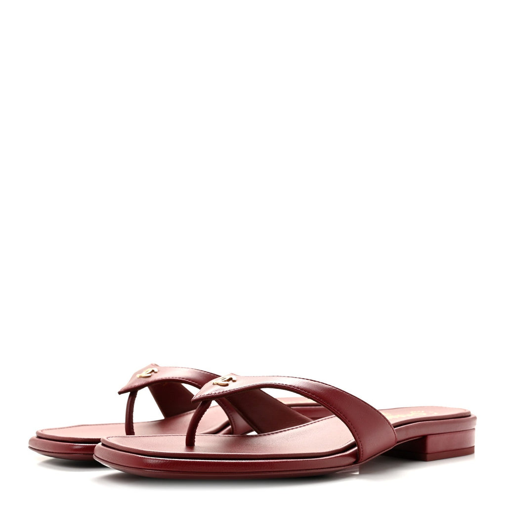 Lambskin CC Thong Sandals 39 Burgundy