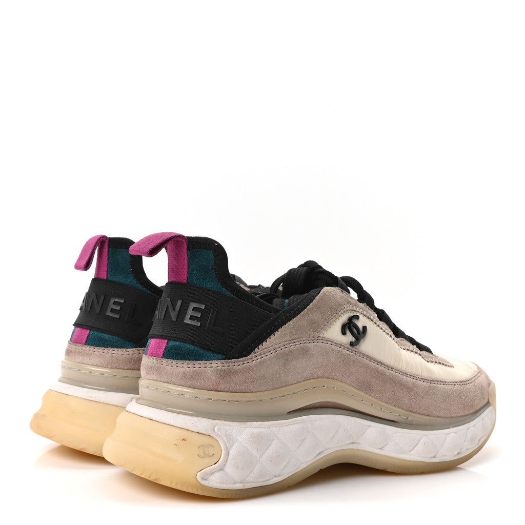 Suede Calfskin Nylon Grosgrain CC Sneakers 37 Beige Pink