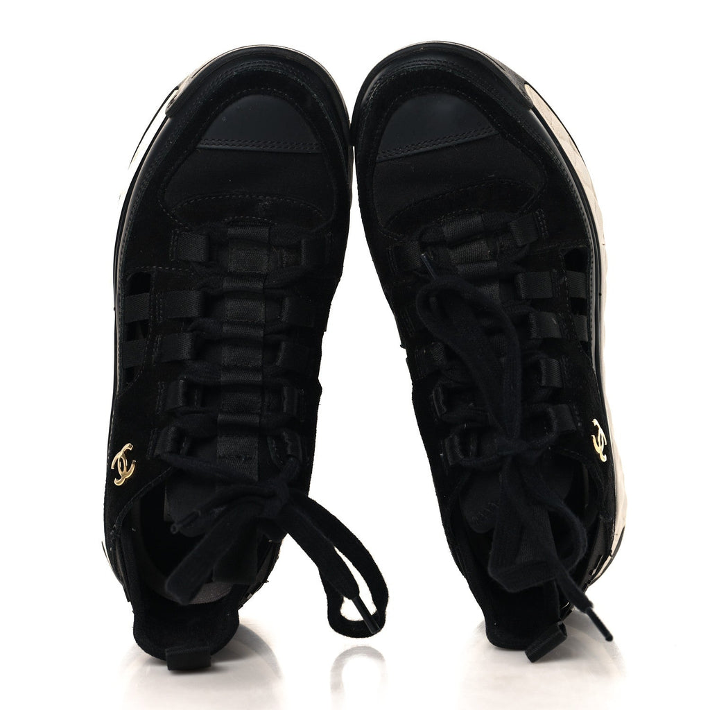Velvet Calfskin Mixed Fibers CC Sneakers 35 Black