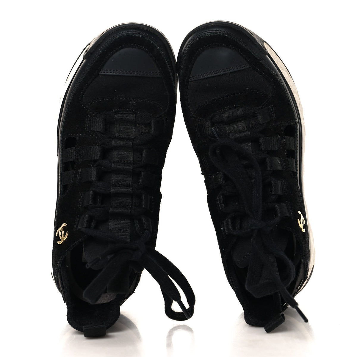 Velvet Calfskin Mixed Fibers CC Sneakers 35 Black
