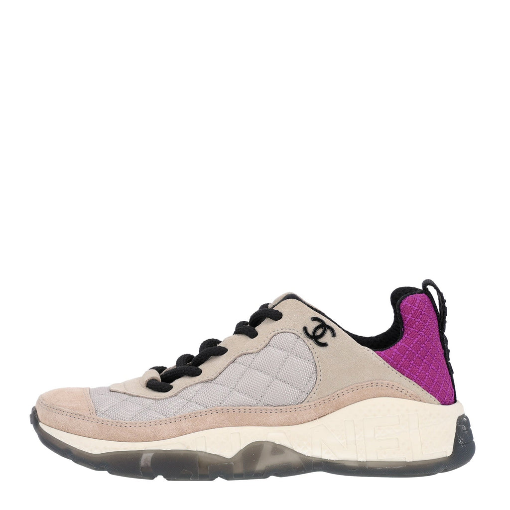 Mesh Suede Calfskin CC Sneakers 36 Light Beige Purple Beige