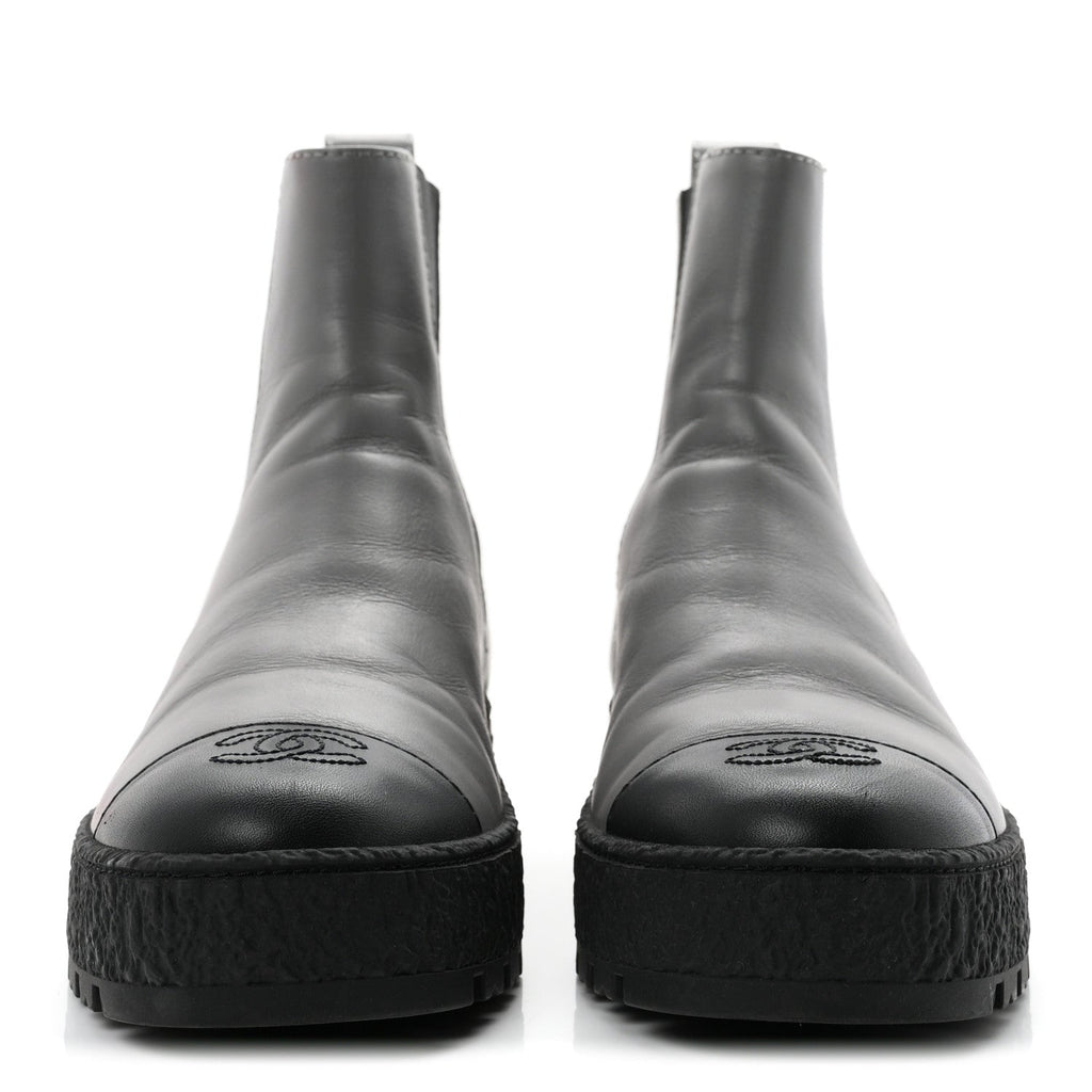 Calfskin Cap Toe CC Ankle Boots 38.5 Grey Black
