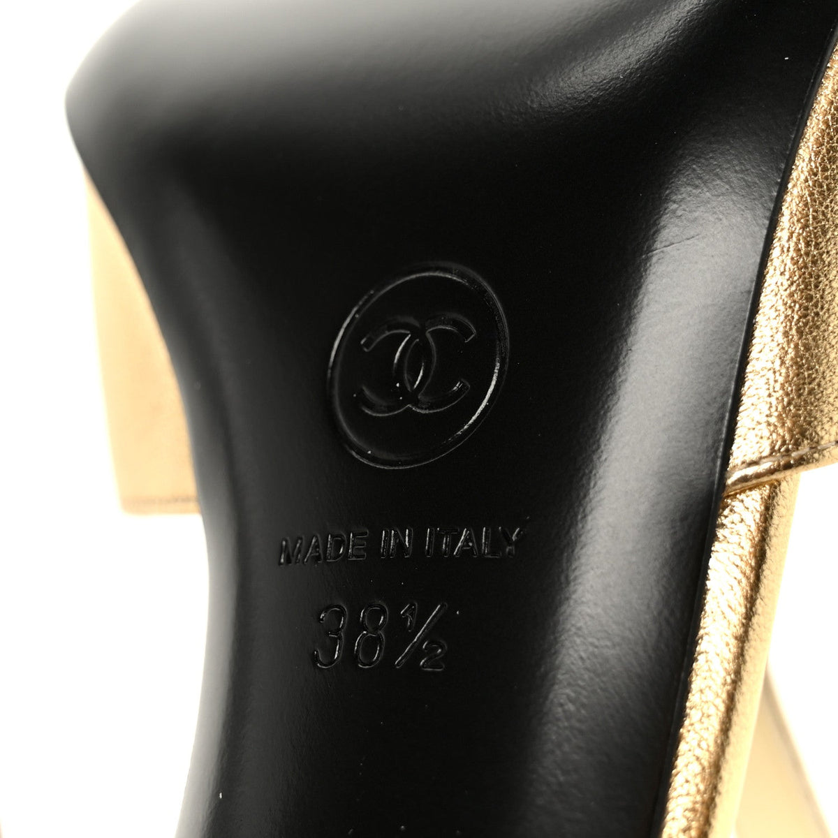 Laminated Lambskin Cap Toe Pumps 38.5 Gold Black