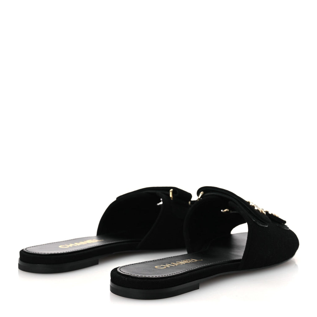 Suede Kidskin Velcro Crystal CC Mules 38.5 Black 39.5 Black