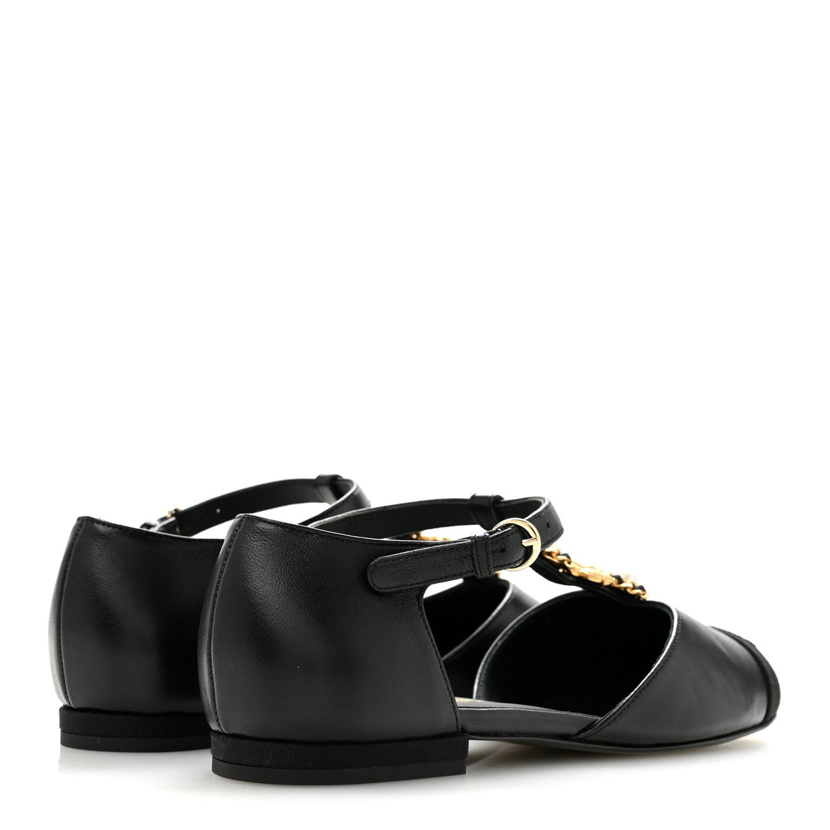 Lambskin Grosgrain Cap Toe Pearl CC Mary Jane Flats 36 Black