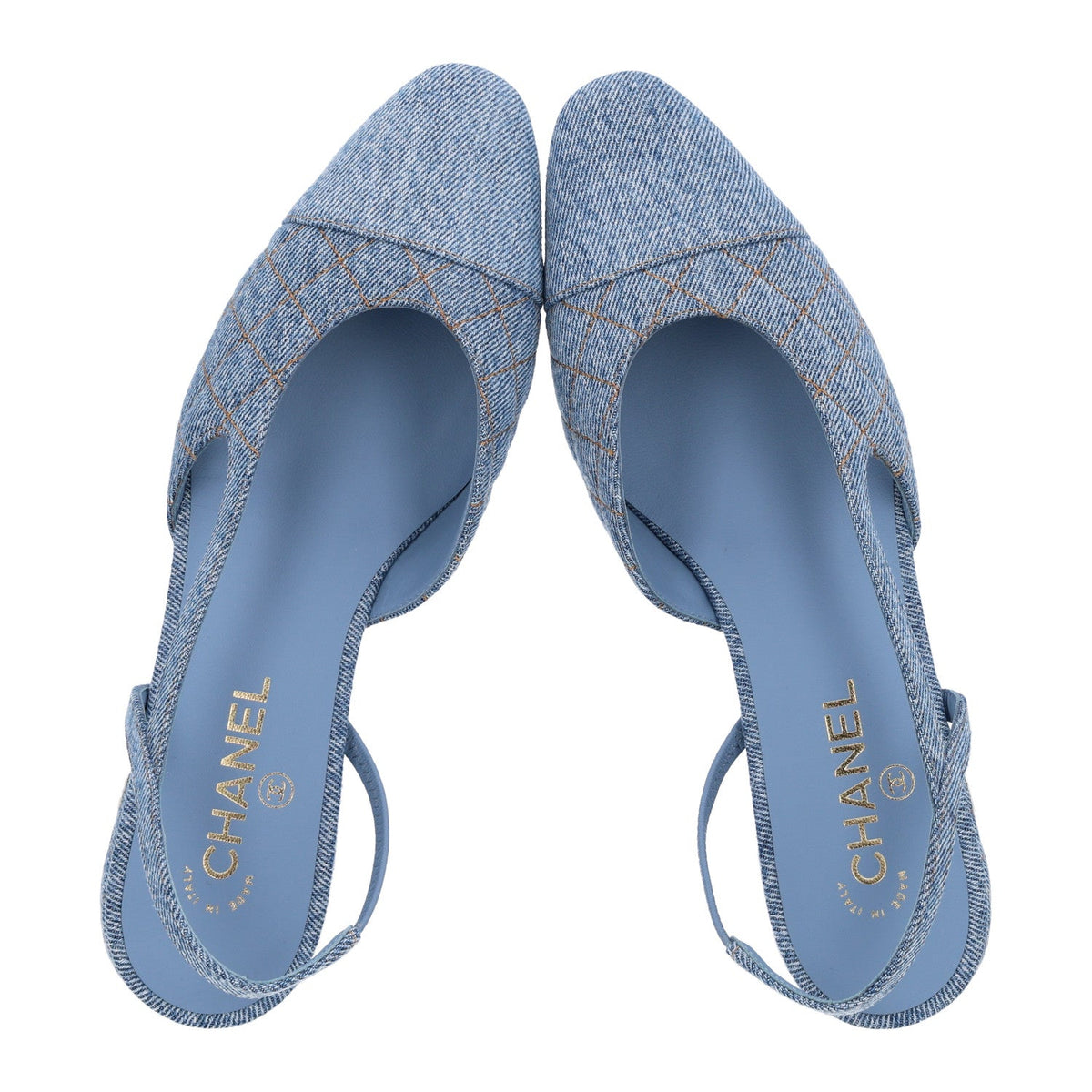Denim Quilted Cap Toe CC Slingback Flats 40 Light Blue