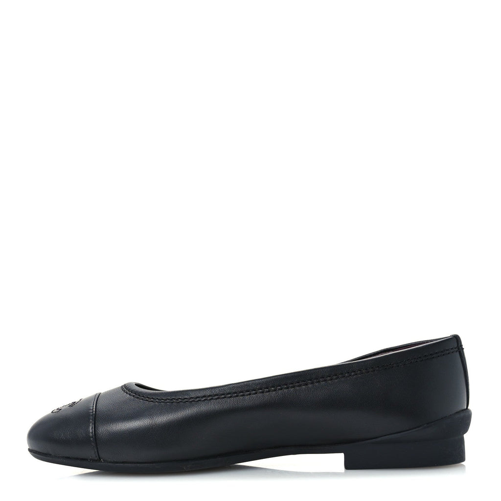 Lambskin Cap Toe CC Uniform Ballerina Flats 37 Black