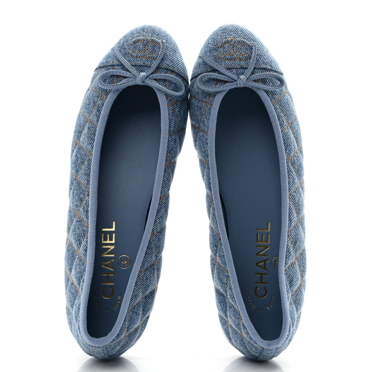 Denim Quilted CC Cap Toe Ballerina Flats 37 Light Blue