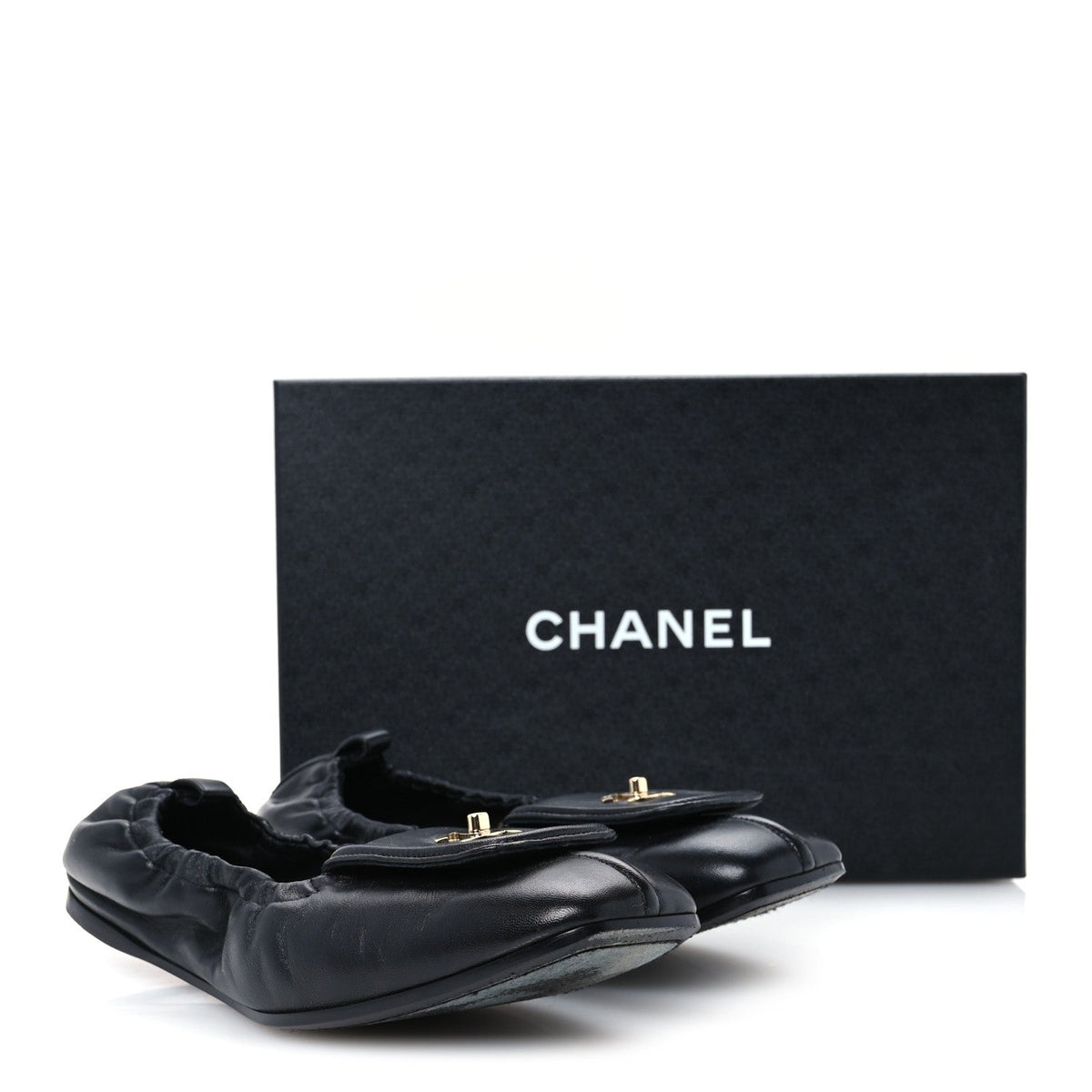 Lambskin CC Turnlock Ballerina Flats 39.5 Black