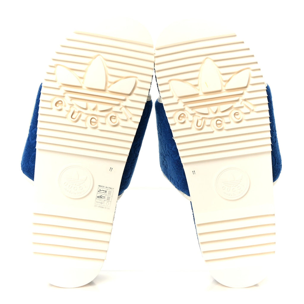 X ADIDAS Terry Cloth GG Monogram Mens Platform Sandals 11 Oriental Blue Mystic White