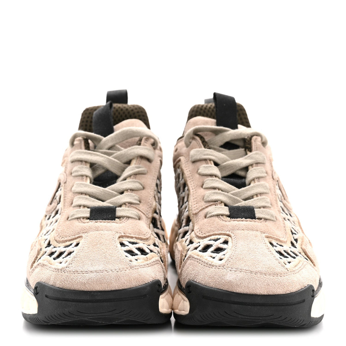 Suede Calfskin Embroidered CC Sneakers 35.5 Beige Black