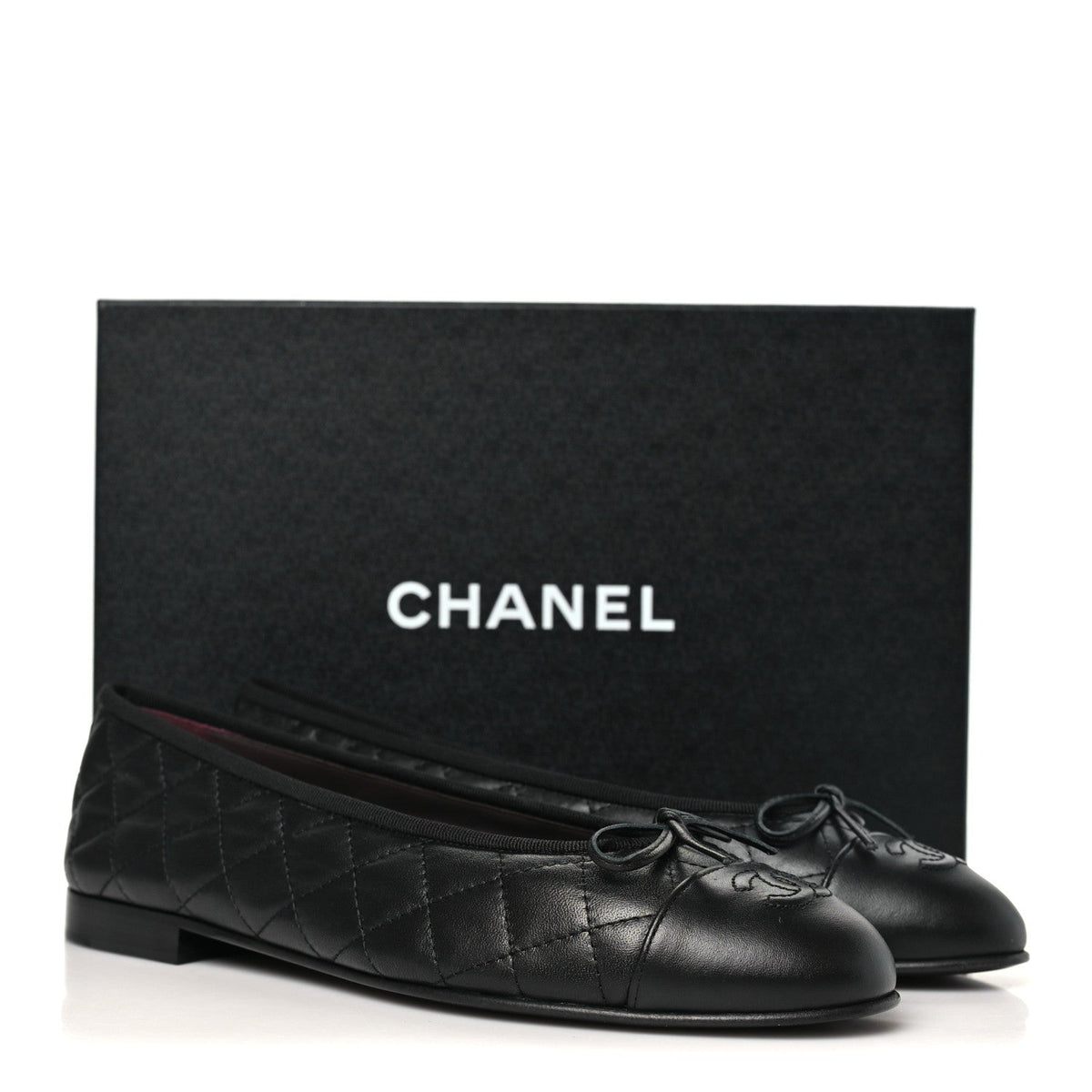 Calfskin Quilted CC Cap Toe Ballerina Flats 40 Black