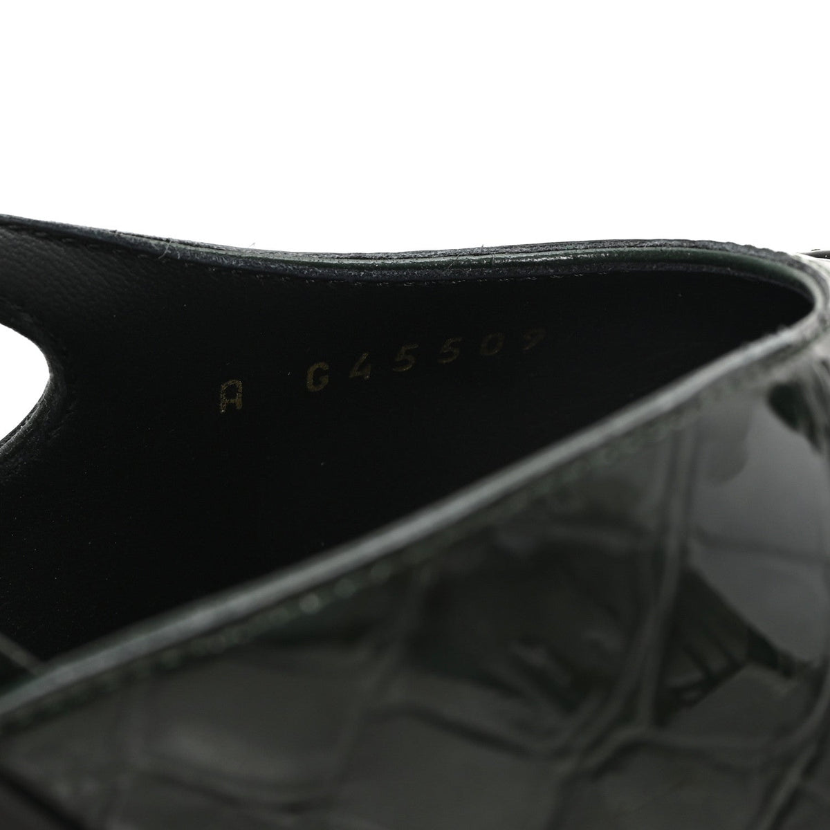 Patent Calfskin Crocodile Embossed Cap Toe CC Slingback 40 Dark Green Black