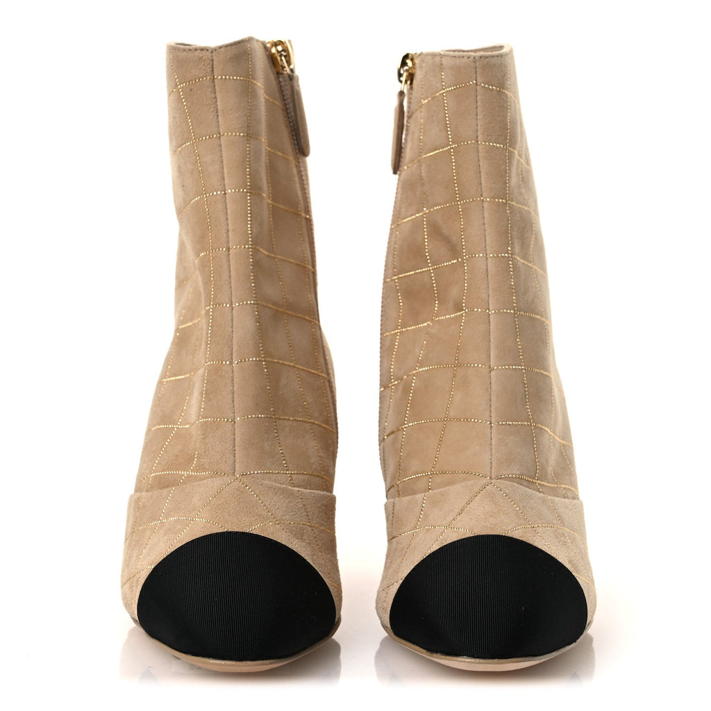 Suede Goatskin Grosgrain Cap Toe Shorts Boots 37 Beige Golden Black