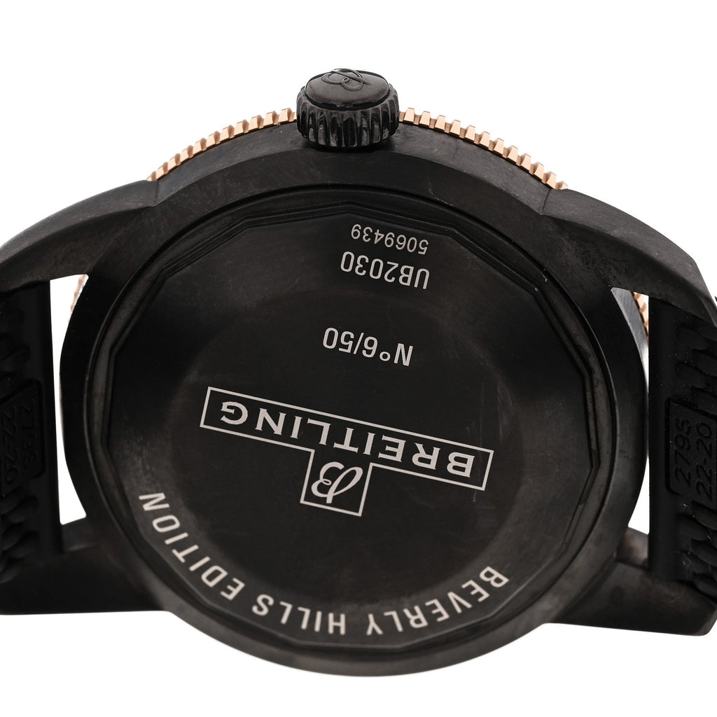 Stainless Steel 18K Rose Gold Rubber 44mm Superocean Heritage II B20 Beverly Hills Automatic Watch Black UB20303A1B1S1