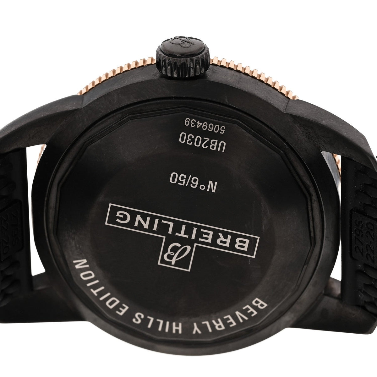 Stainless Steel 18K Rose Gold Rubber 44mm Superocean Heritage II B20 Beverly Hills Automatic Watch Black UB20303A1B1S1