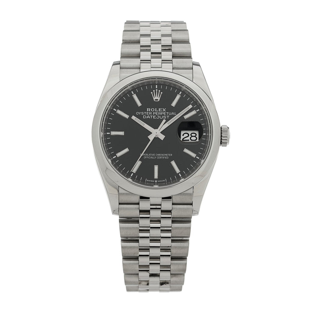 Stainless Steel 36mm Oyster Perpetual Datejust Watch Bright Black 126200