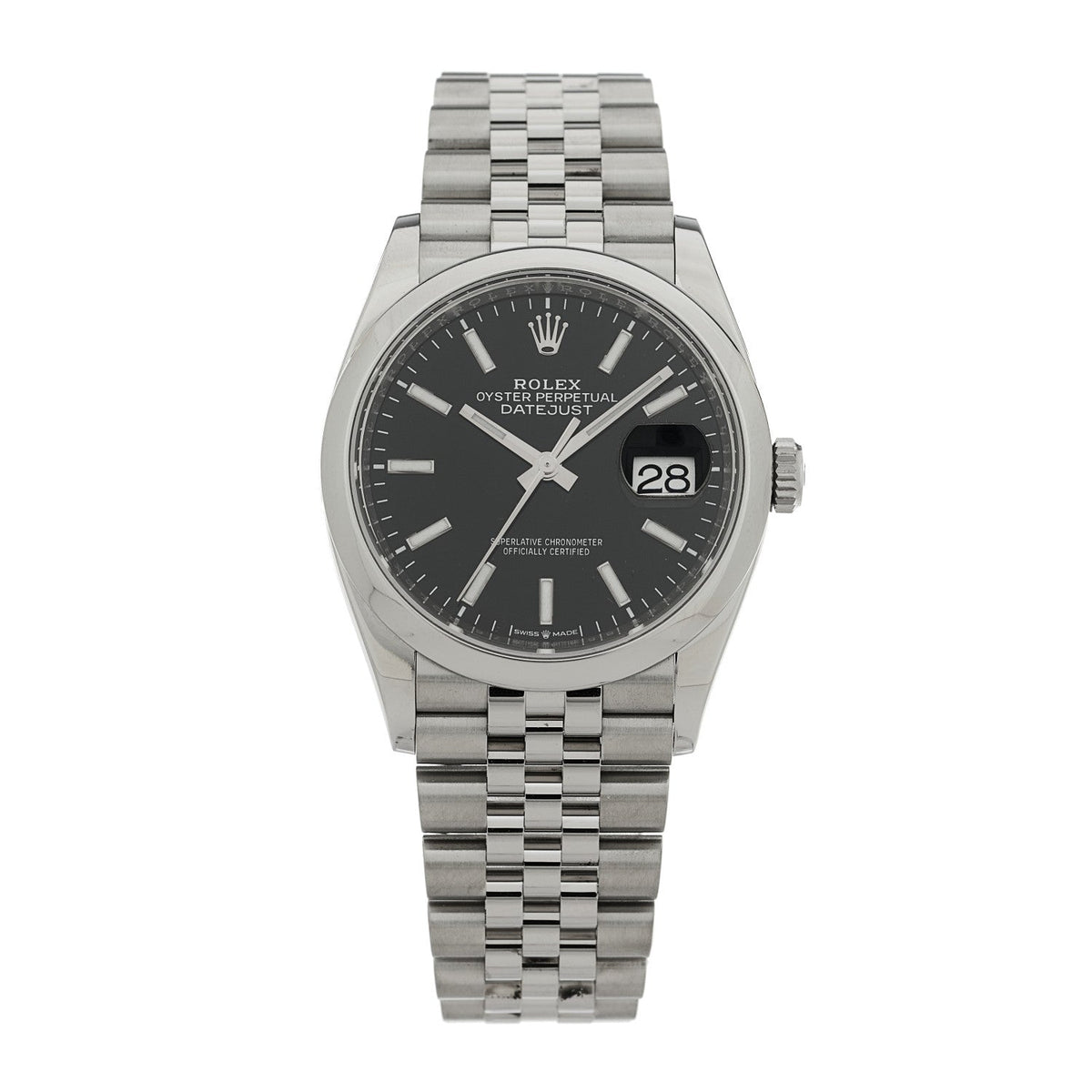 Stainless Steel 36mm Oyster Perpetual Datejust Watch Bright Black 126200