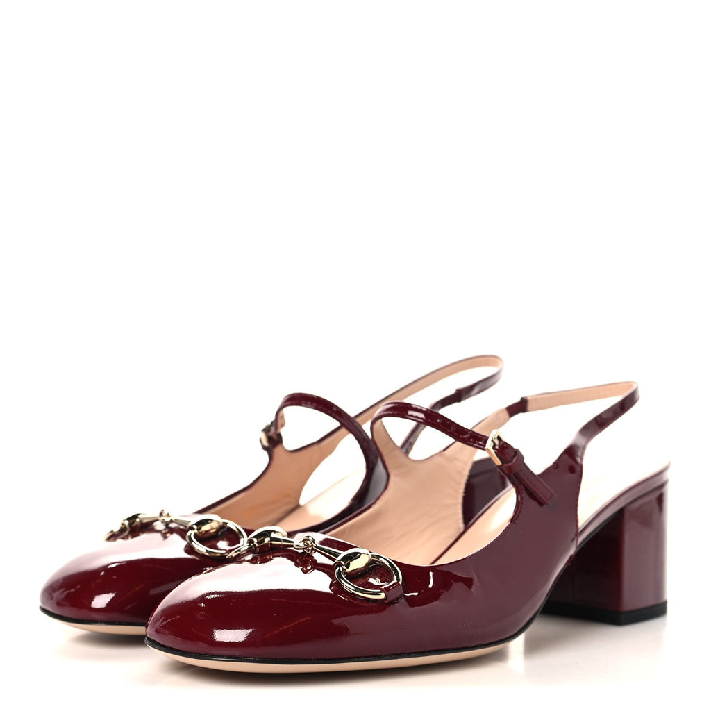 Vernice Crystal Horsebit Charlotte 42mm Slingback Pumps 38.5 Rosso Ancora