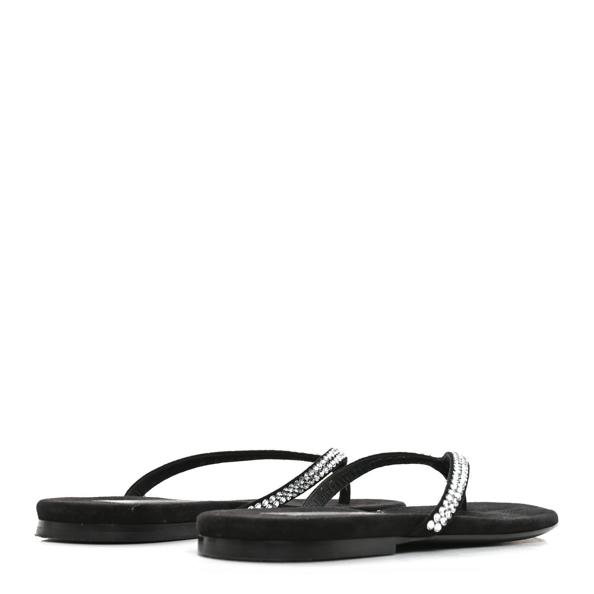 Suede Kidskin Strass CC Thong Sandals 37 Black