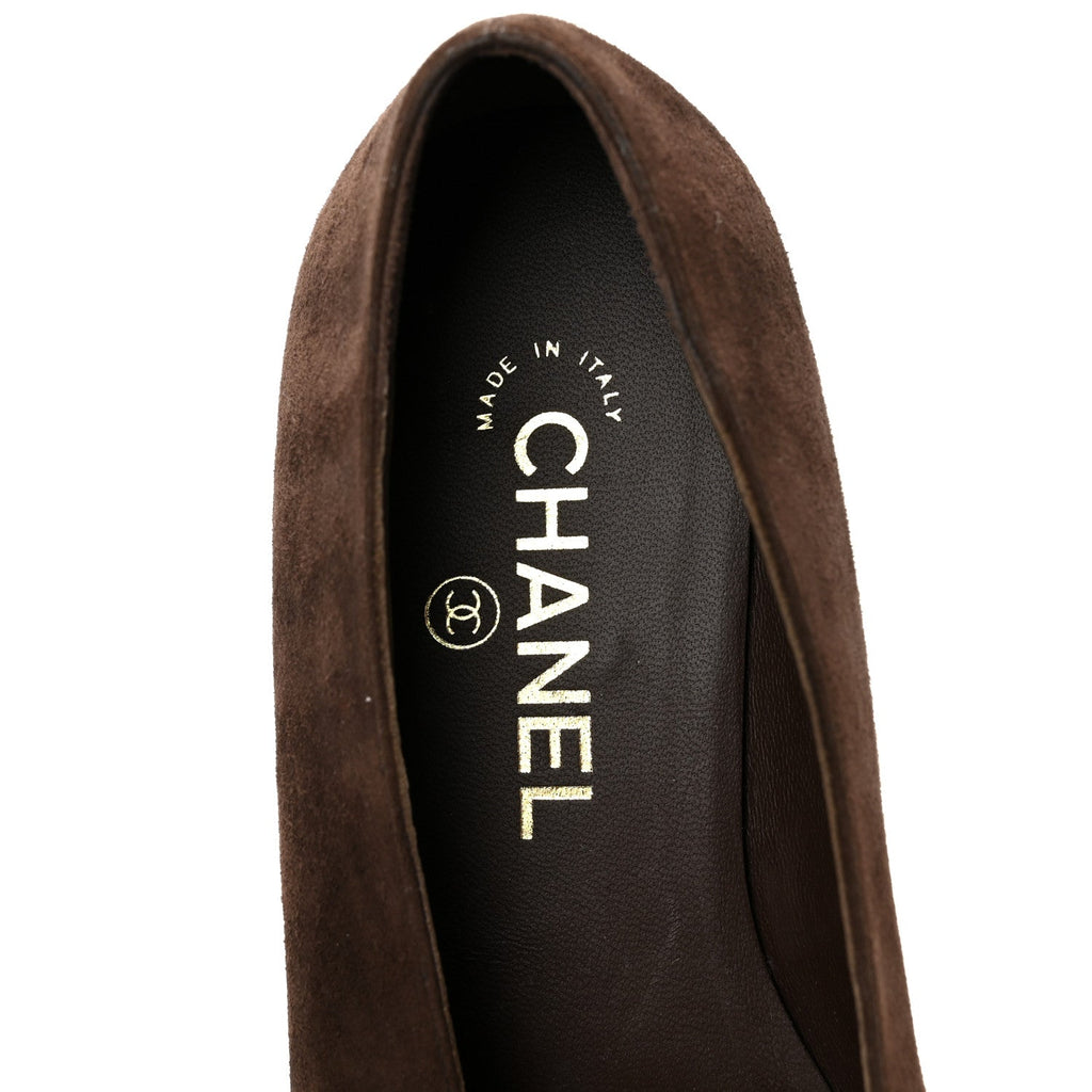 Suede Patent Cap Toe Camellia Ballerina Flats 37 Marron Gris