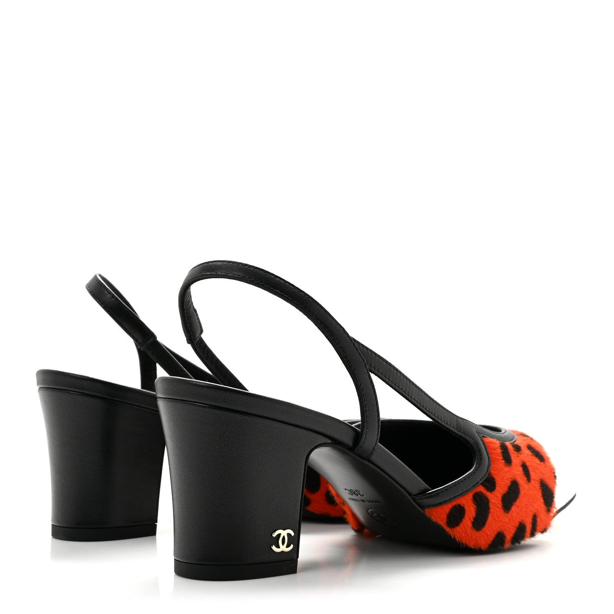 Lambskin Mixed Fibers Cap Toe CC Slingback Pumps 38 Orange Black White
