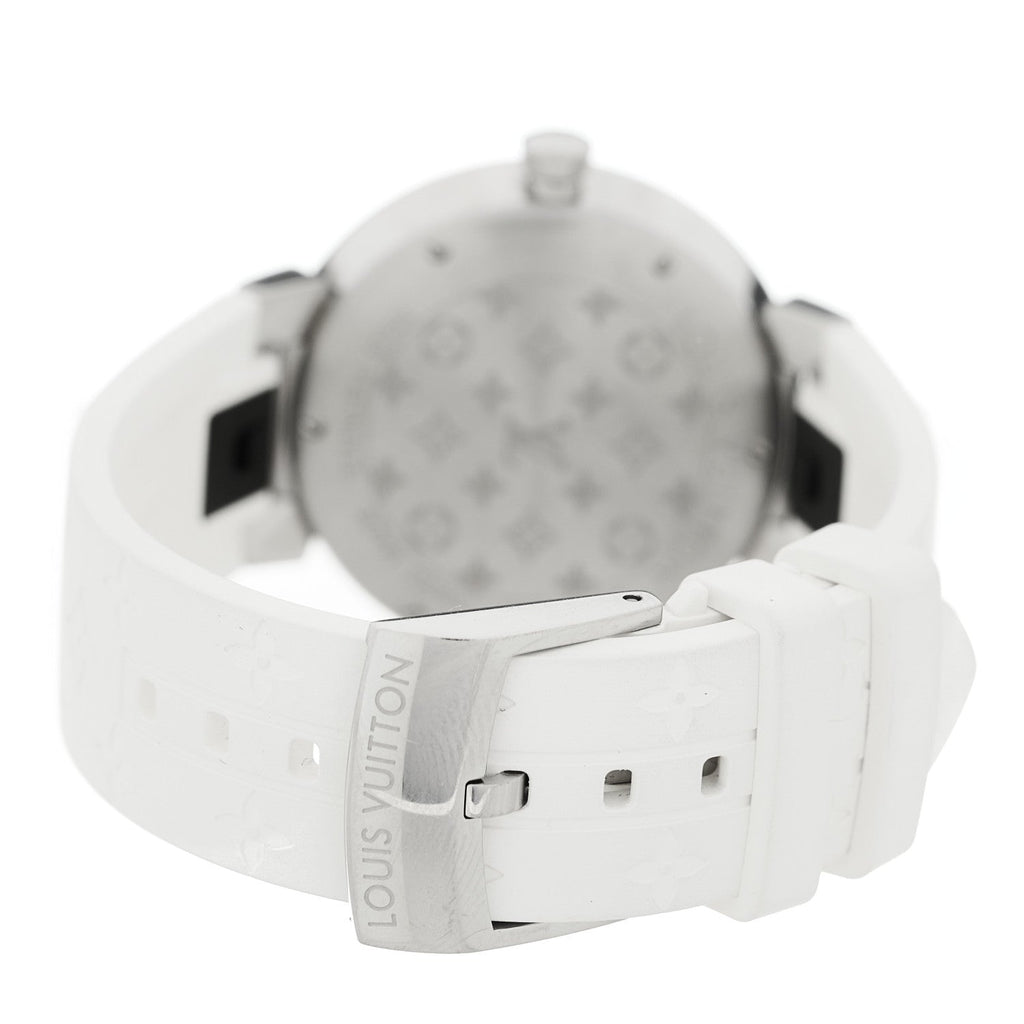 Stainless Steel Rubber Diamond 33mm Tambour Slim Quartz Watch White