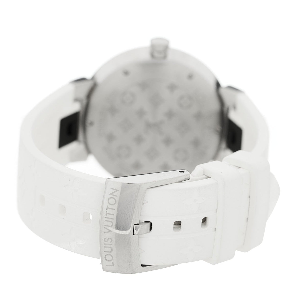 Stainless Steel Rubber Diamond 33mm Tambour Slim Quartz Watch White