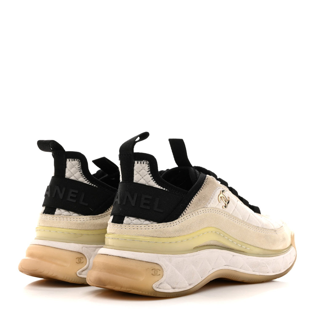 Velvet Calfskin Mixed Fibers CC Sneakers 36 Ivory Black