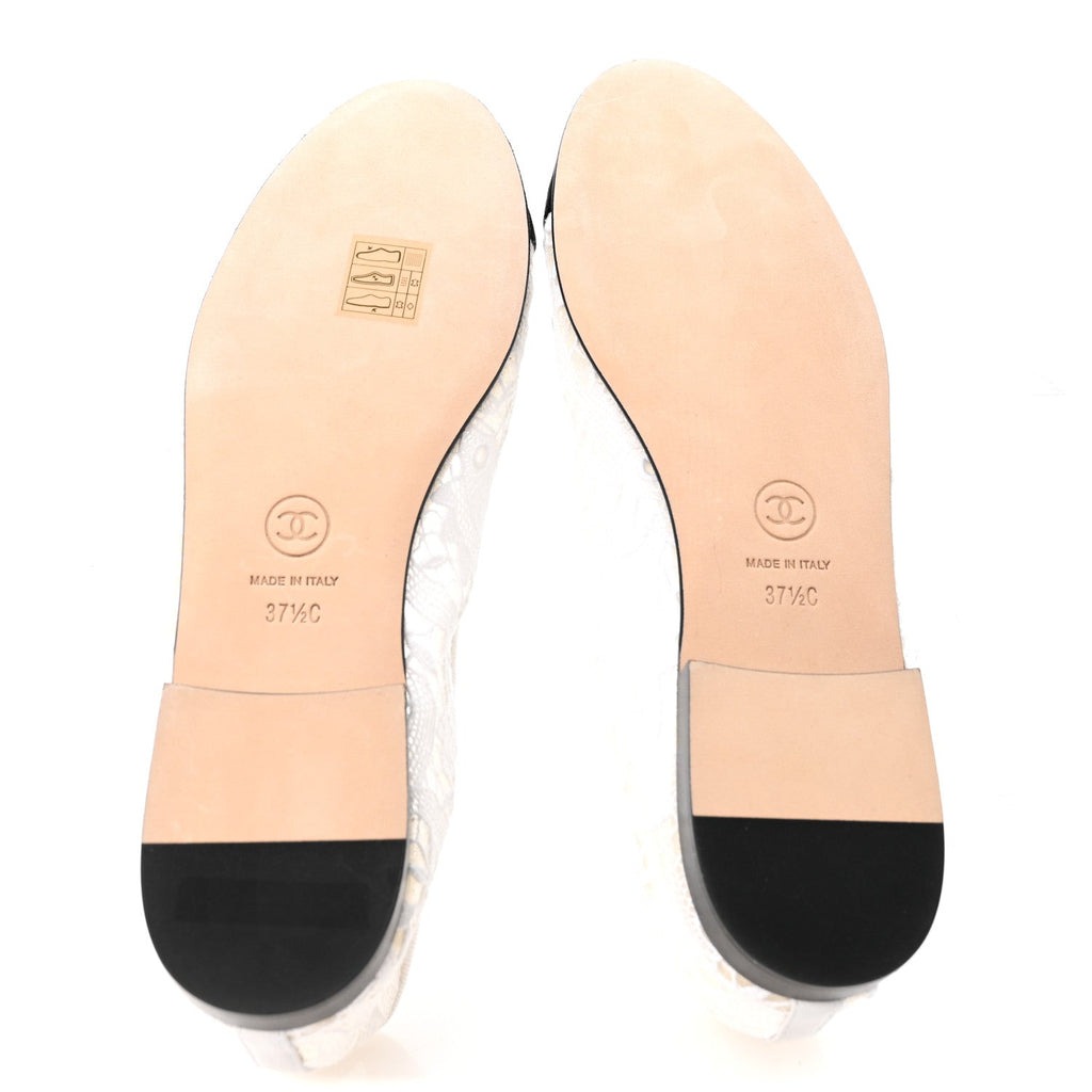 Cotton Mixed Fibers Grosgrain Cap Toe CC Ballerina Flats 37.5 White Black