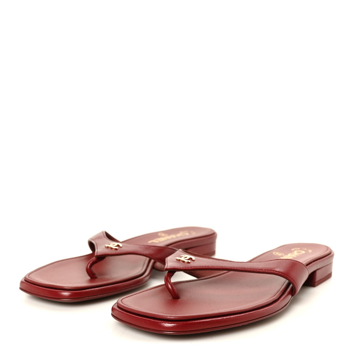 Lambskin CC Thong Sandals 38 Burgundy