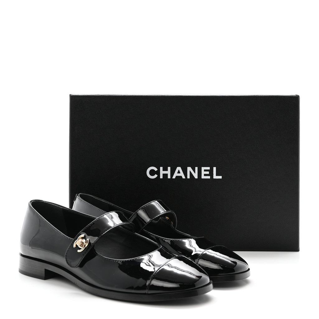 Patent Calfskin Mary Janes Flats 37.5 Black