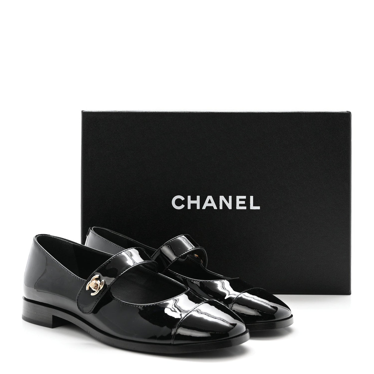 Patent Calfskin Mary Janes Flats 37.5 Black