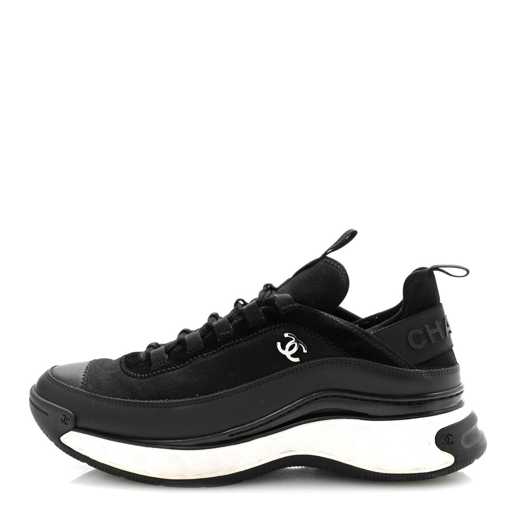 Velvet Calfskin Mixed Fibers Mens CC Sneakers 41 Black