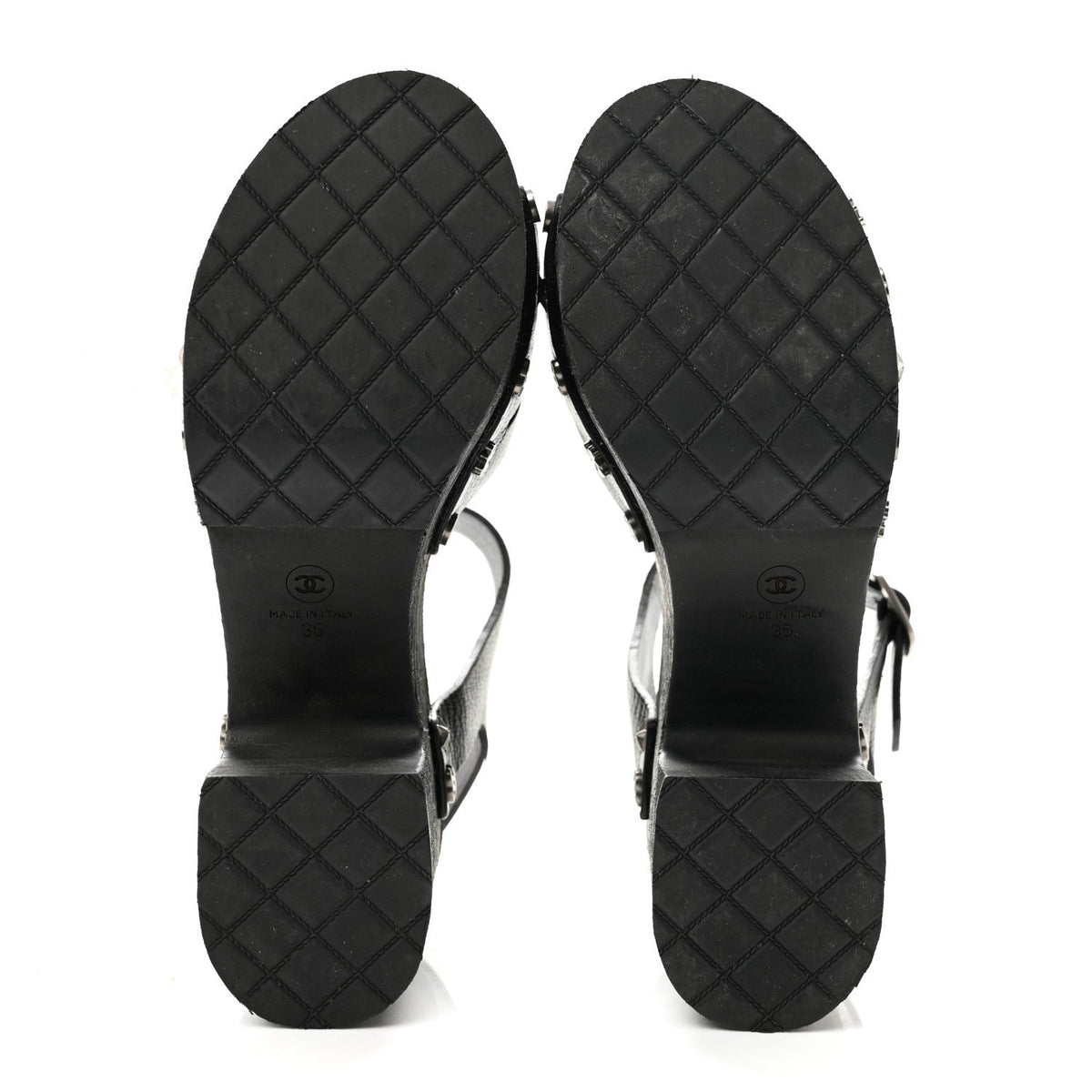 Goatskin Studded Platform Sandals 35 Black